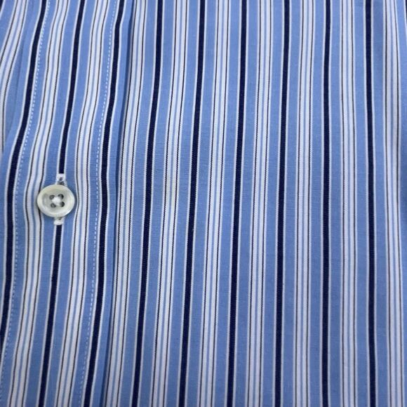 Vintage Polo Ralph Lauren Shirt Men 17 34 Blue Stripe Oxford OCBD Fine Two Ply - Picture 3 of 10